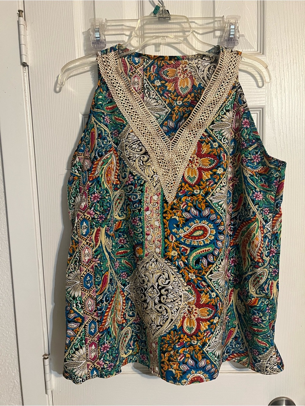 Boho Paisley V-Neck Top - Teal Multi
